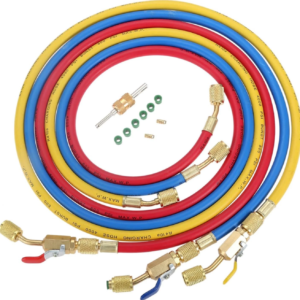 refrigerant a/c charging hoses with ball valves, 3 color 60" r410a hvac 1/4"
